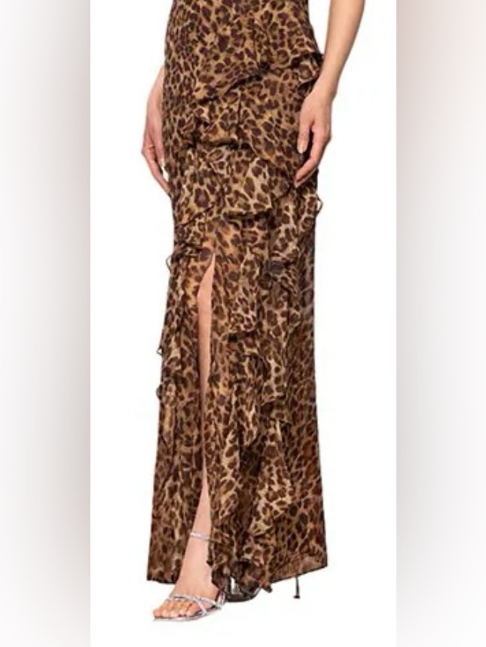 Betsy & Adam Halter Leopard Print Ruffle A Line Maxi Dress Size 16W. NWT. - Picture 3 of 5